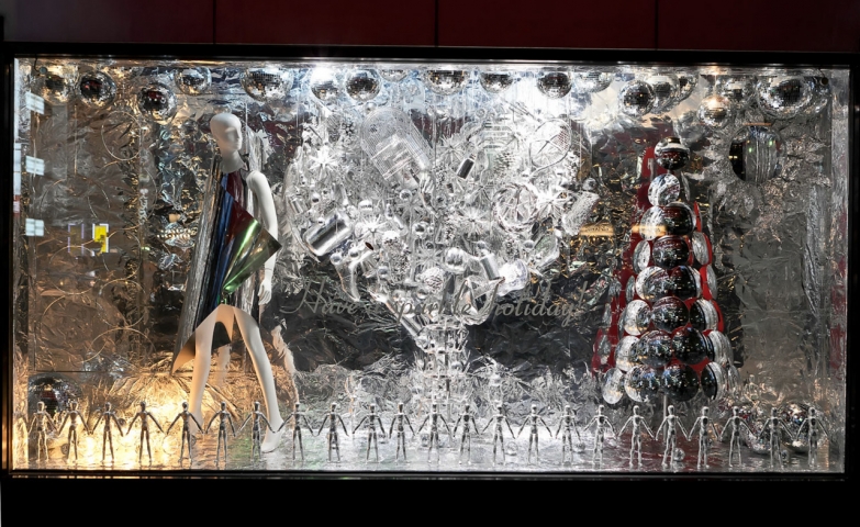 This Christmas Window Display is amazing and different than others, as it is all so futuristic with iced silvery elements.