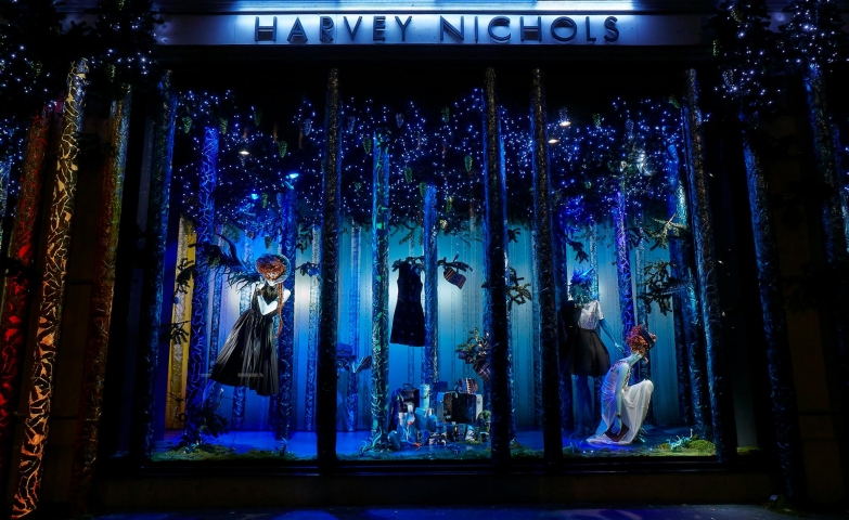 Be in the Christmas spirit like Harvey Nichols has done, decorating the window display with blue lights.