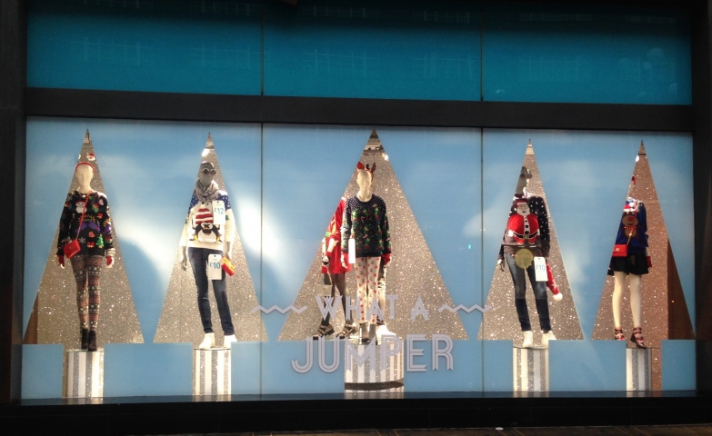 Primark wanted something with a focus on the outfit, so they had chosen rotating plinths and silvery shape of firs as a Christmas window display.